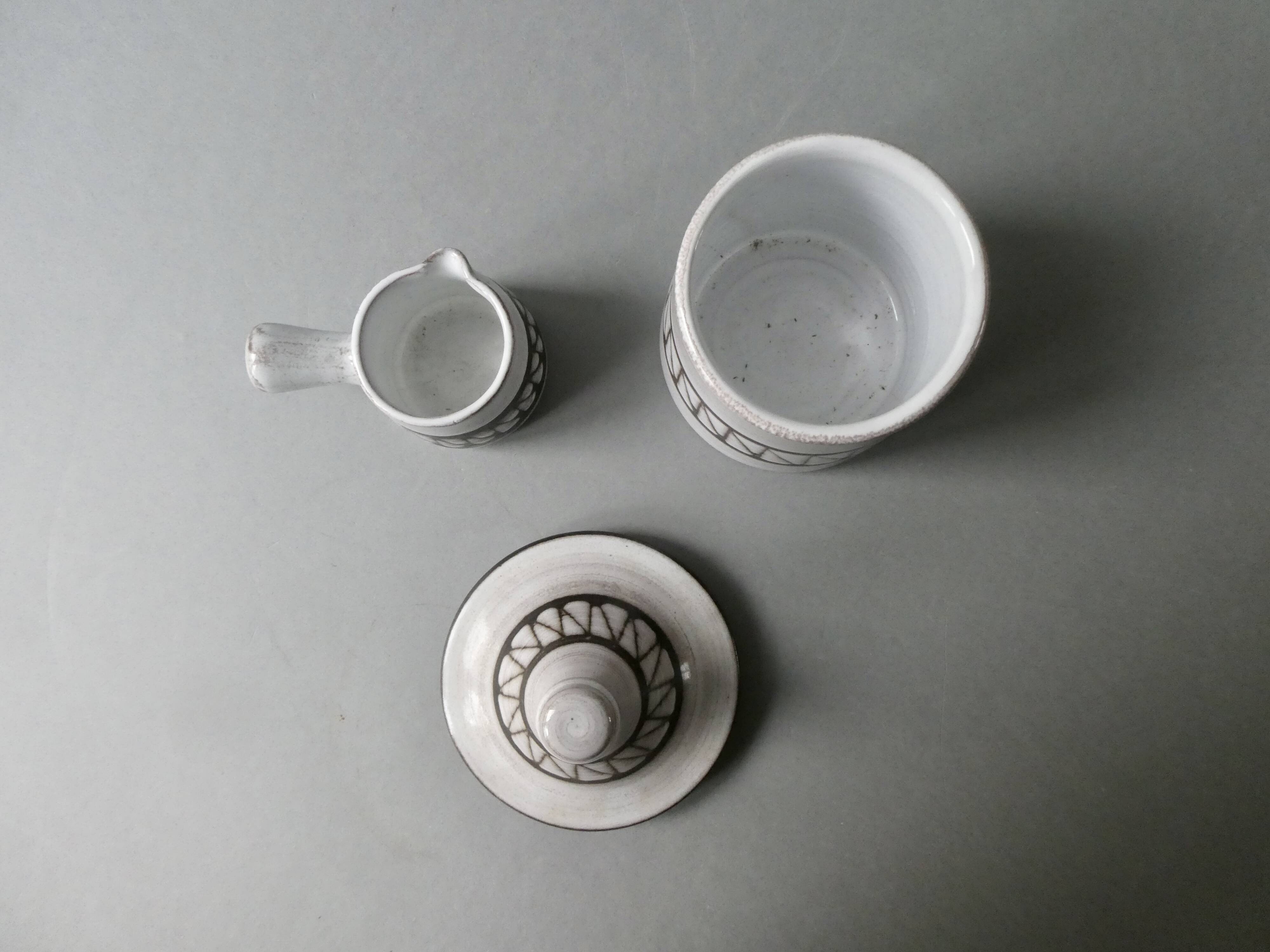 Ceramic sugar bowl and creamer by Emile Masson Vallauris, 1960s