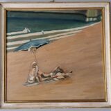 Mid century oil painting The Sunbathers