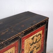 Antique lacquered pine buffet with painted lotus motifs – China, circa 1920