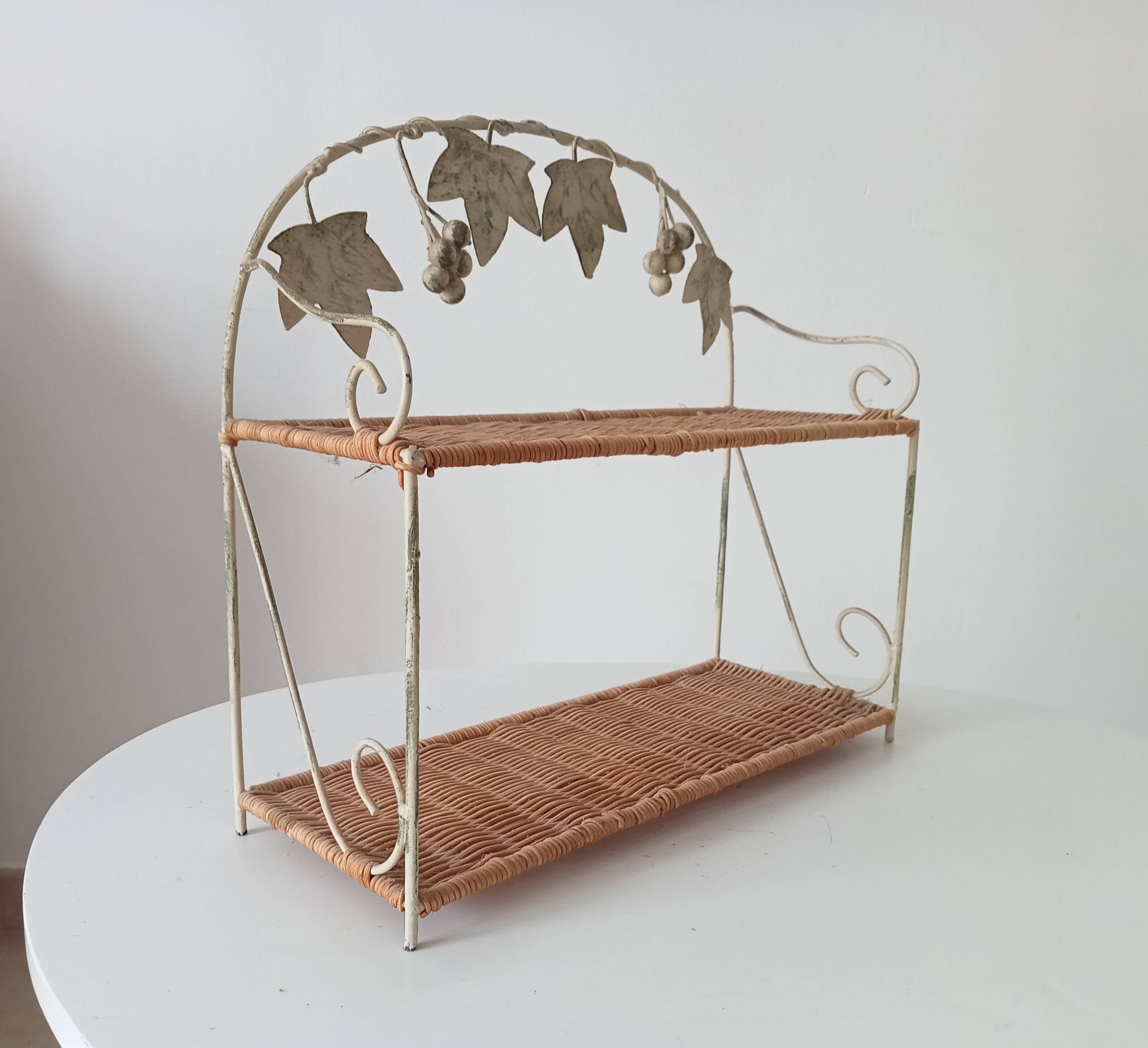 Vintage wall shelf or freestanding wicker in bohemian style.