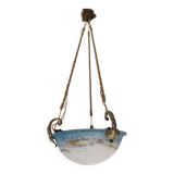 Suspension/Muller Glass Paste/Turquoise Blue & Bronze Frame/Art Nouveau