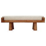 Contemporary Brutalist Style Bench in Solid Oak and Wool Bouclé, Italy