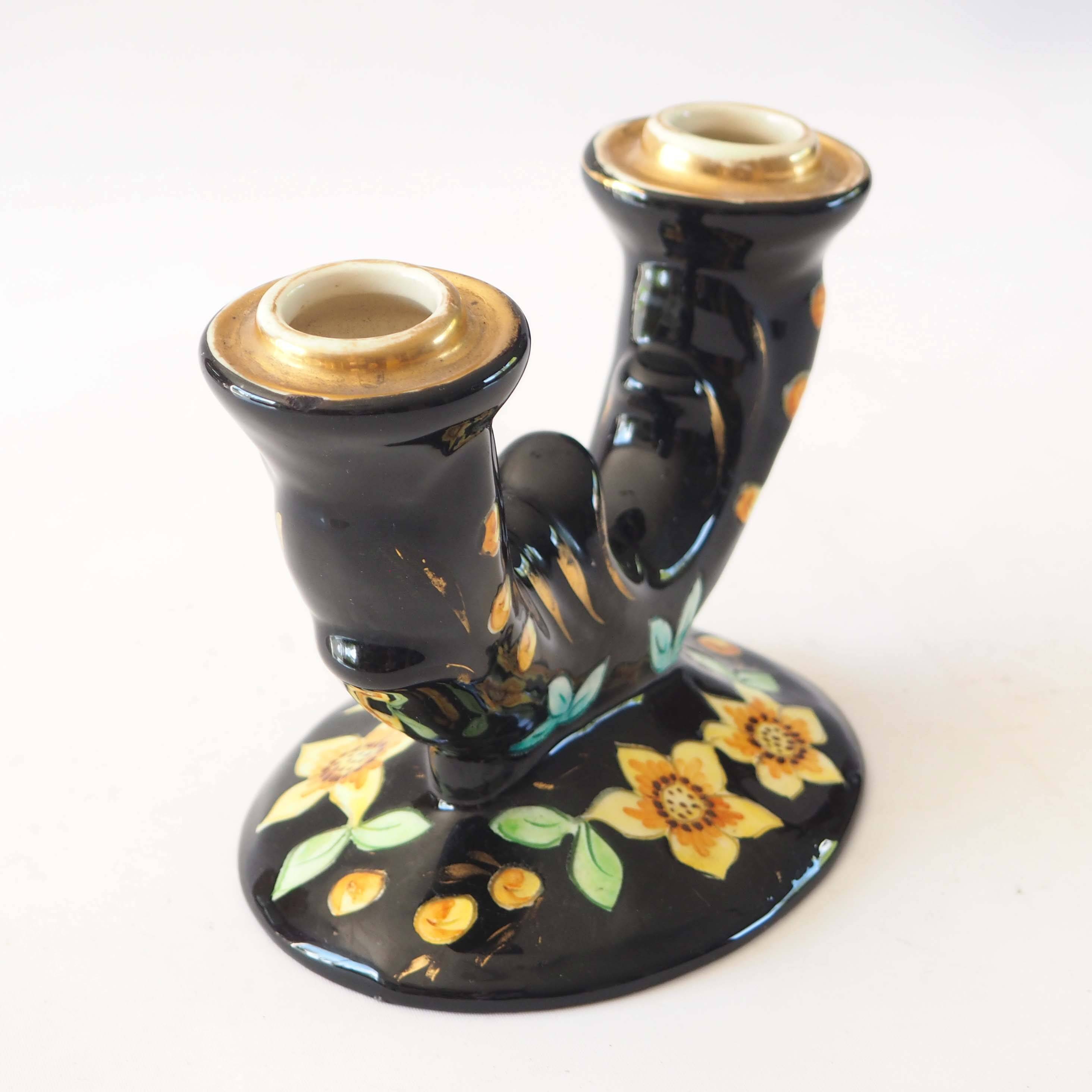 Double ceramic daffodil candle holder
