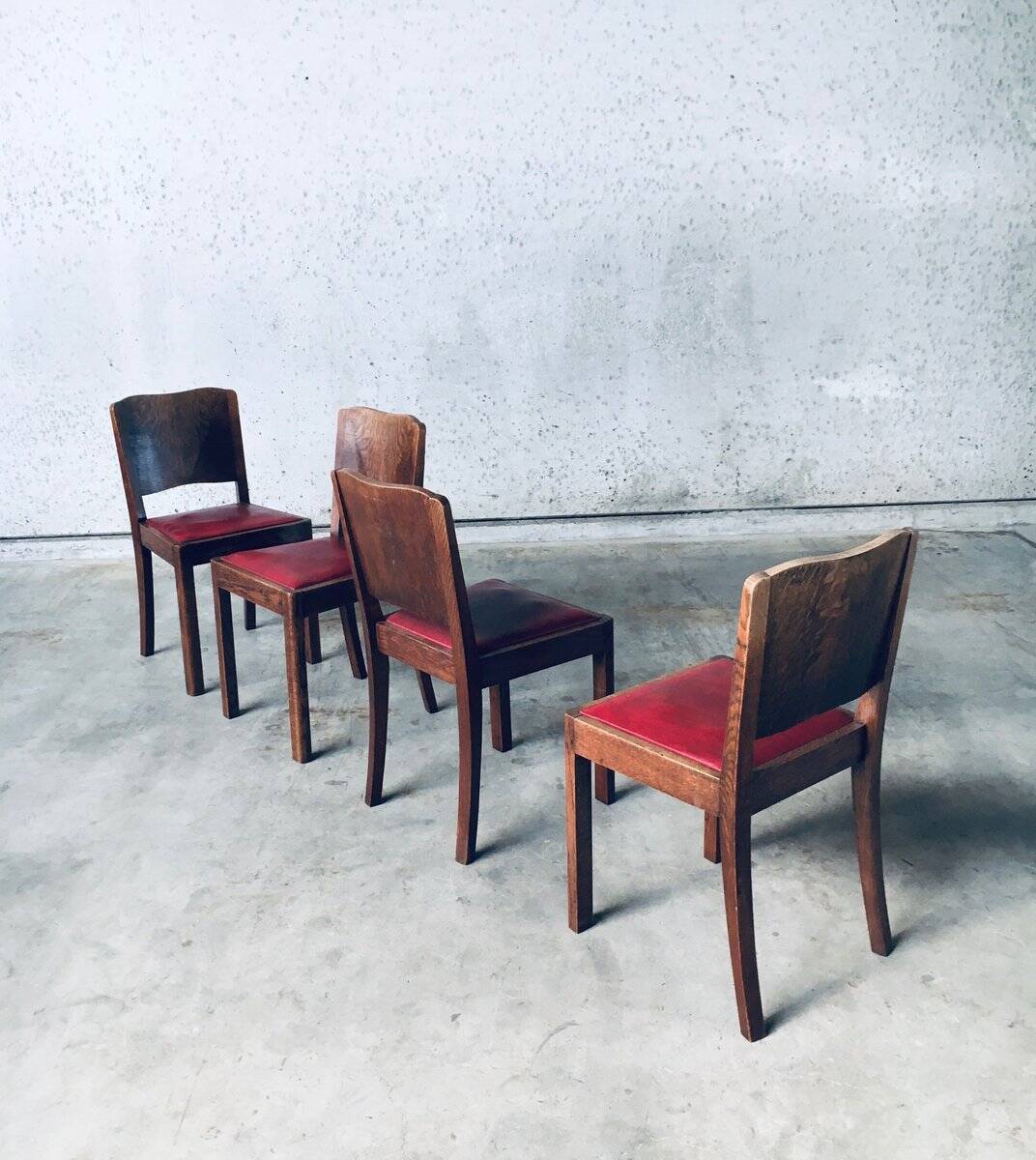 Art Deco Dining Chair Set, Belgium, 1920s, Set of 4