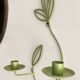Wall Candle Holder, Green Metal Leaves