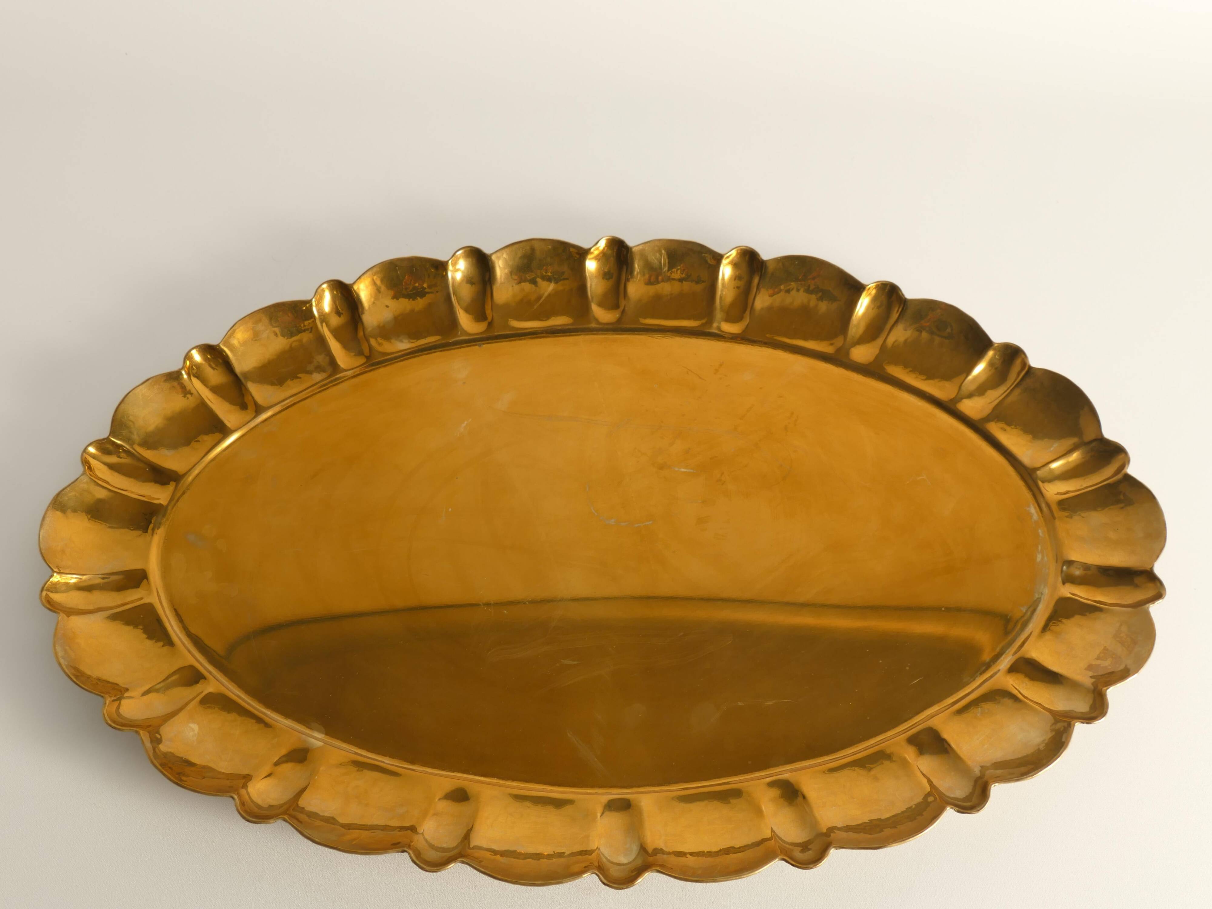 Hollywood Regency Large Oval Brass Tray by Firma Lars Holmström, Sweden 1940's