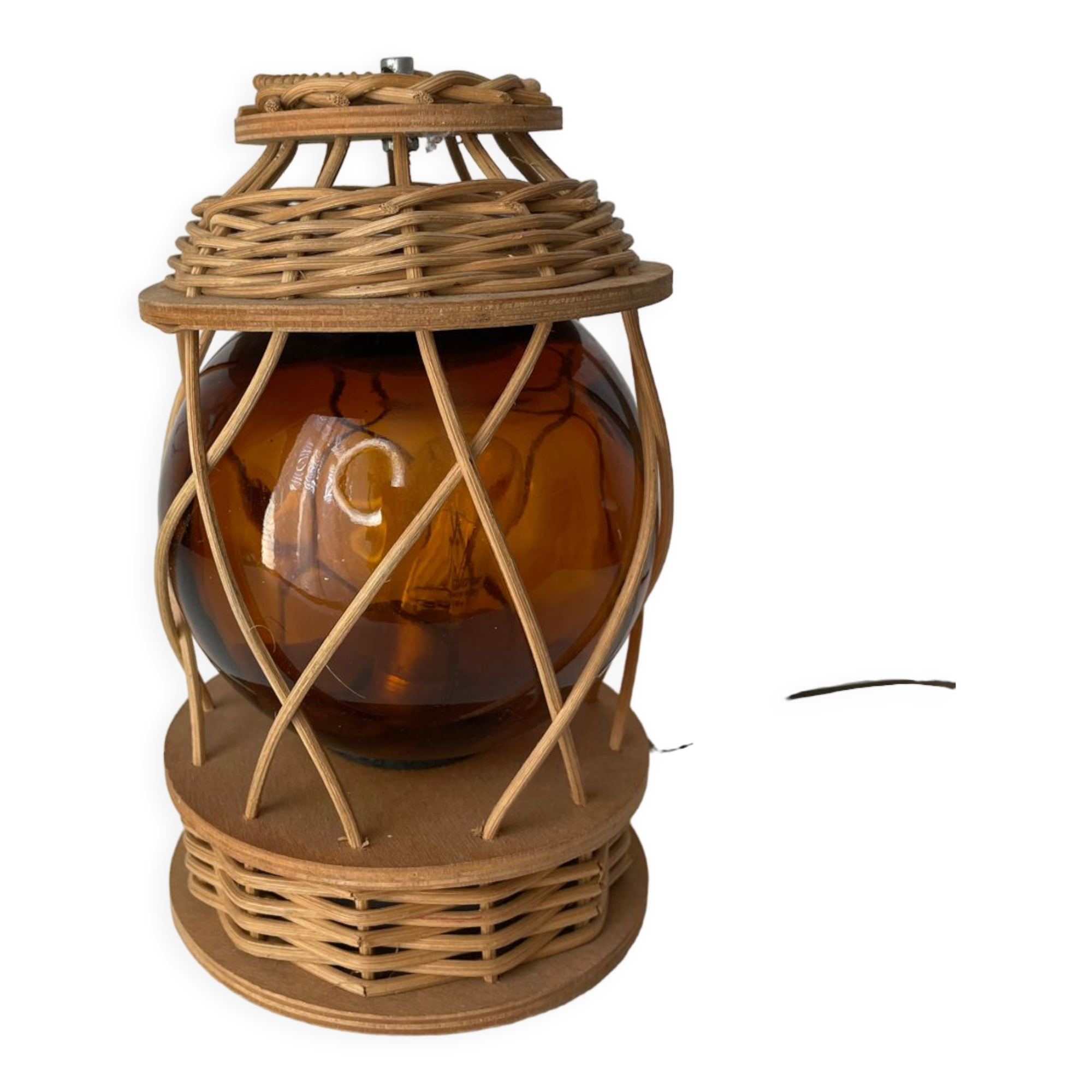 Vintage wood and wicker lamp