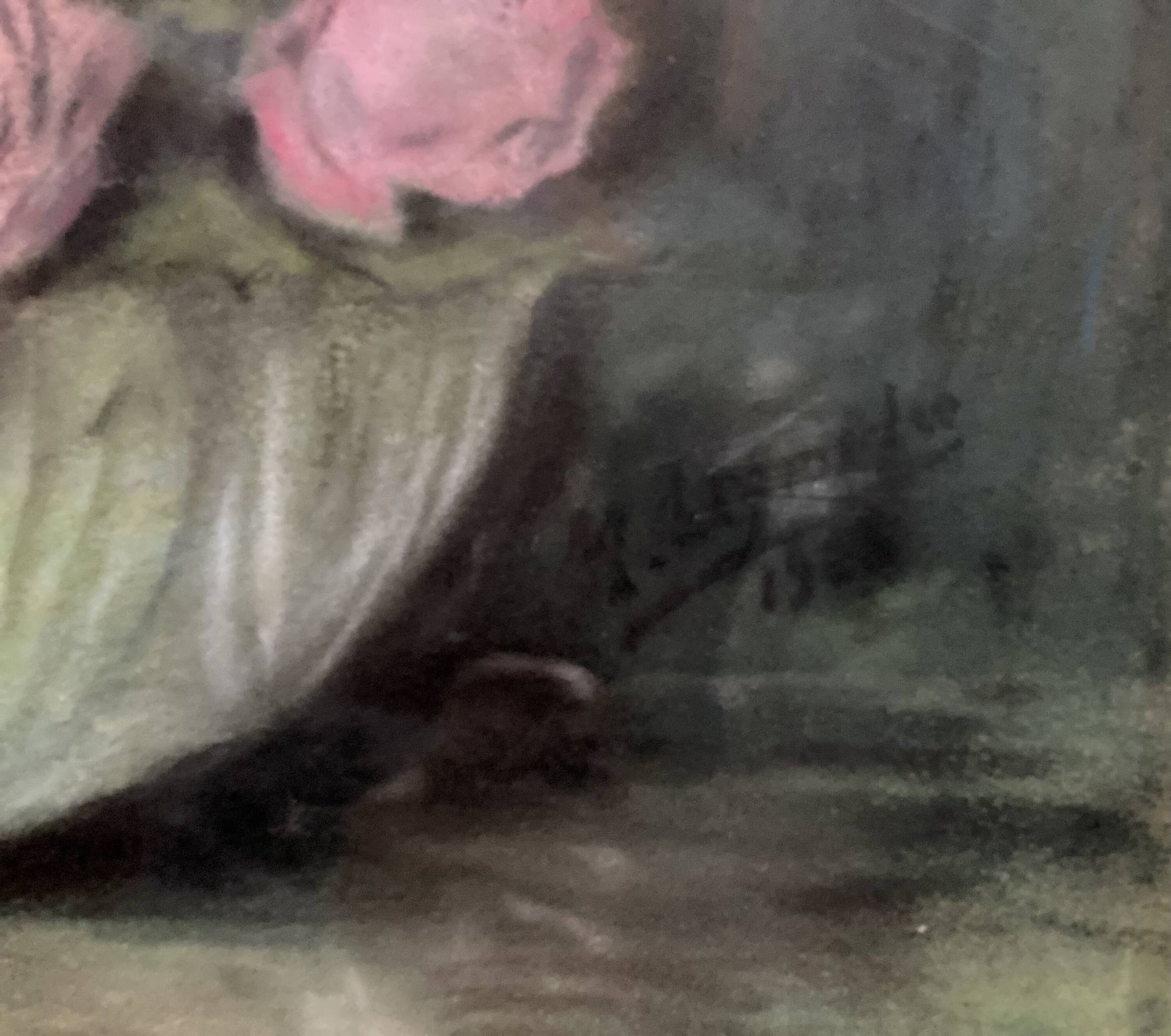 Old pastel painting, bouquets of roses, still life signed M. Legendre