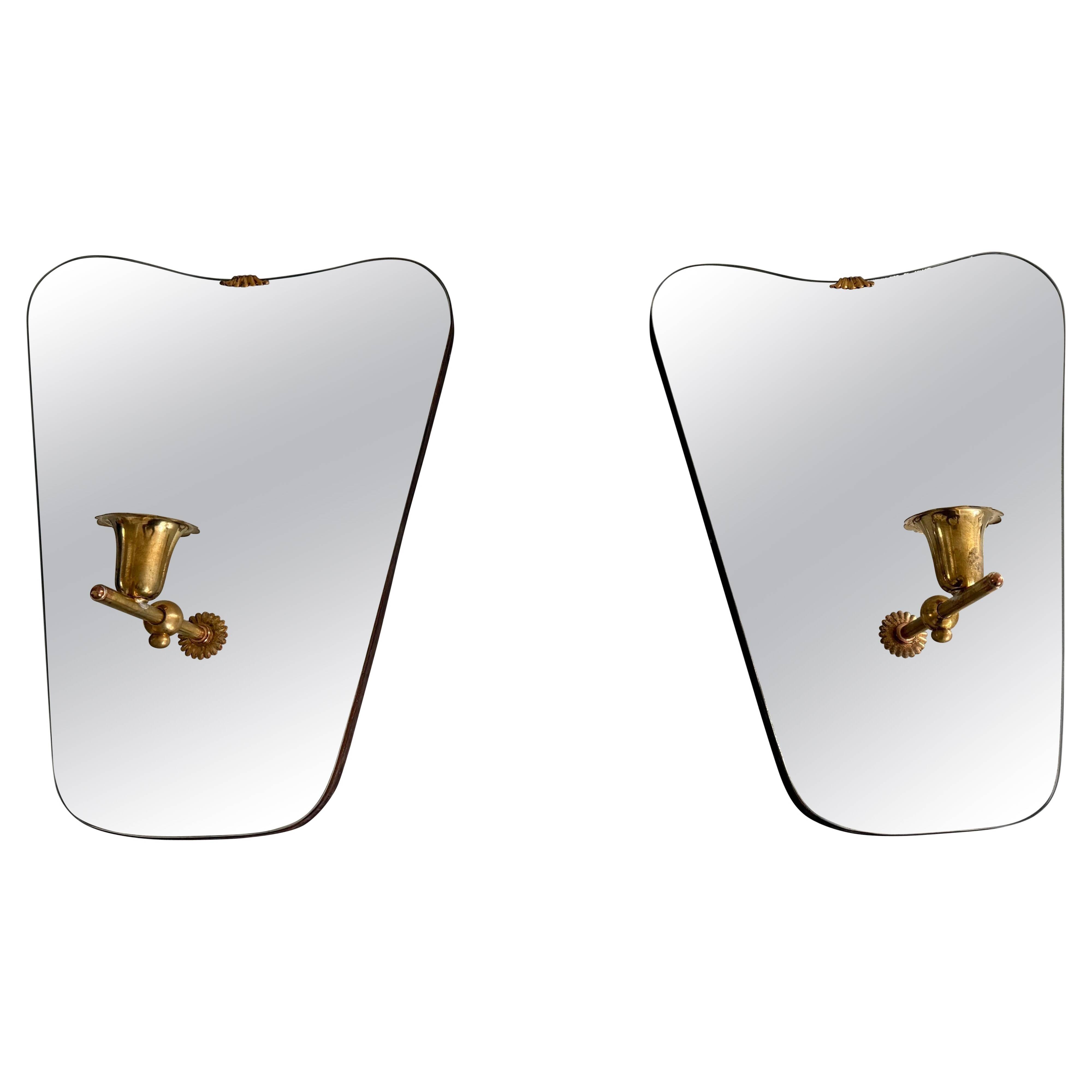 Pair of brass wall lights with mirrors, mid-20th century, Italy, 1960.