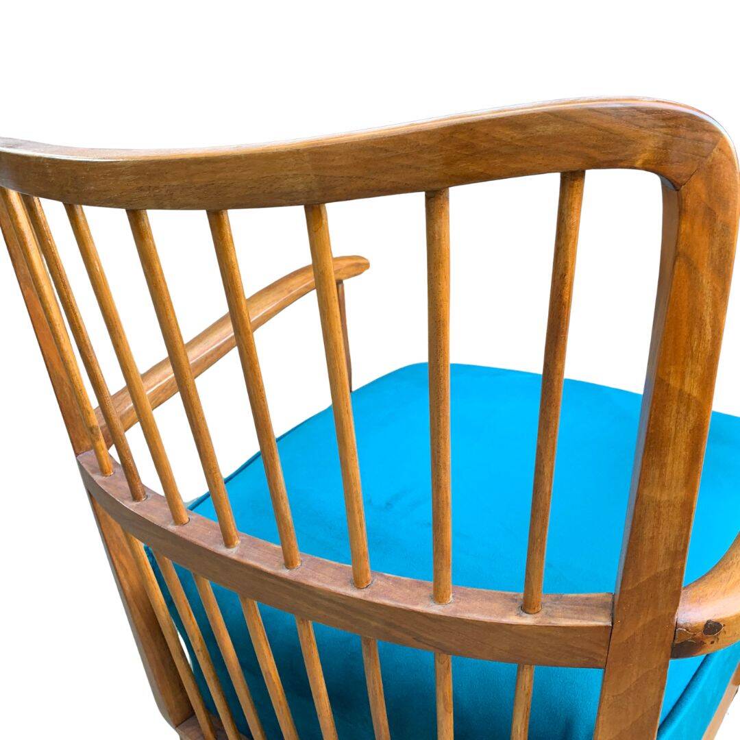 Art Deco Armchair by Gyula Kaesz, 1930s, Newly Upholstered Velvet Cushions