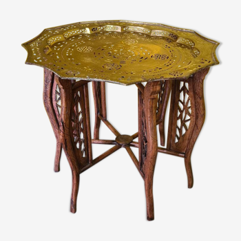 Vietnamese Brass and wood Folding Side Table, form the 1950s