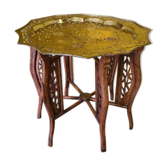 Vietnamese Brass and wood Folding Side Table, form the 1950s