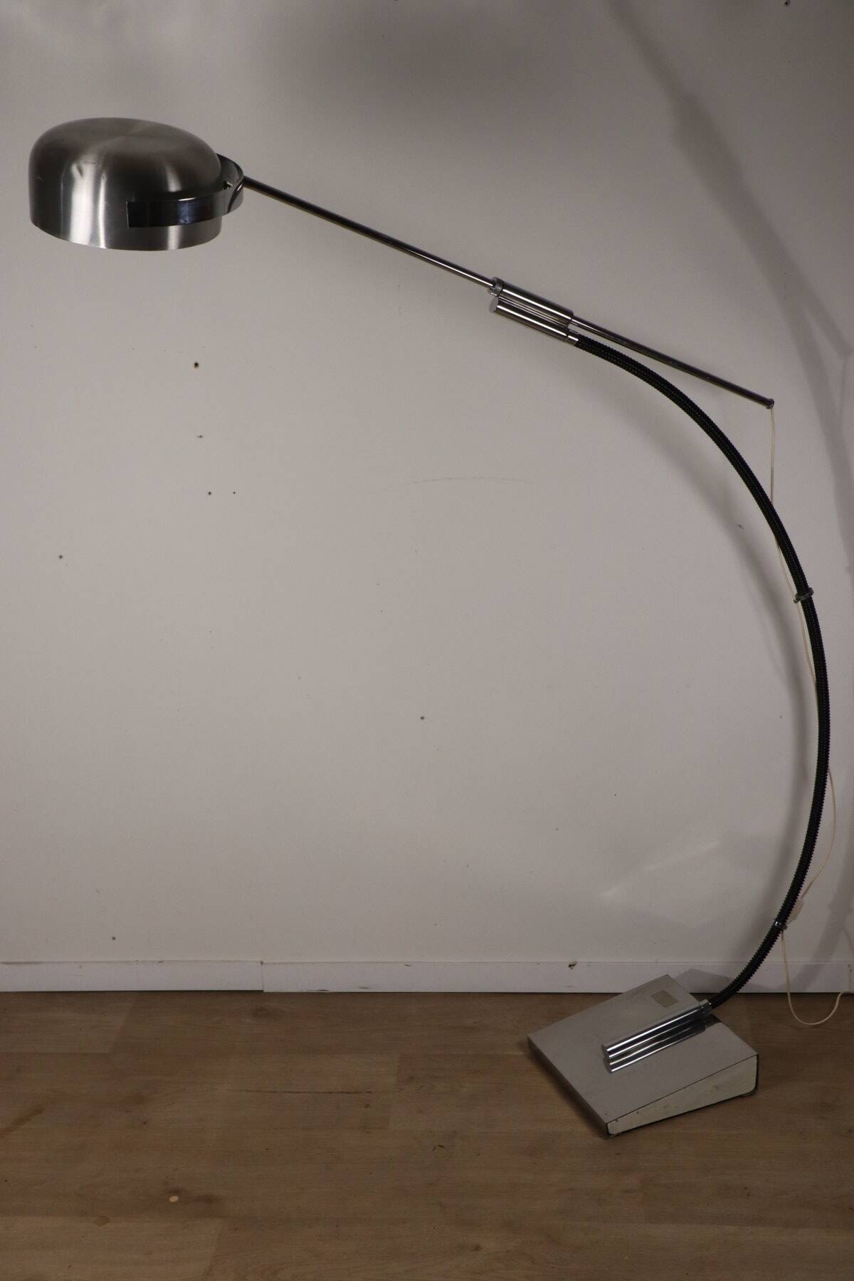 Vintage arc floor lamp with a chrome metal balance, 1970.