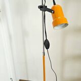 Vintage 1970s floor lamp with 2 spots, chrome, orange and black.