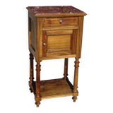 Antique Louis XVI style bedside table in walnut, with a marble top.