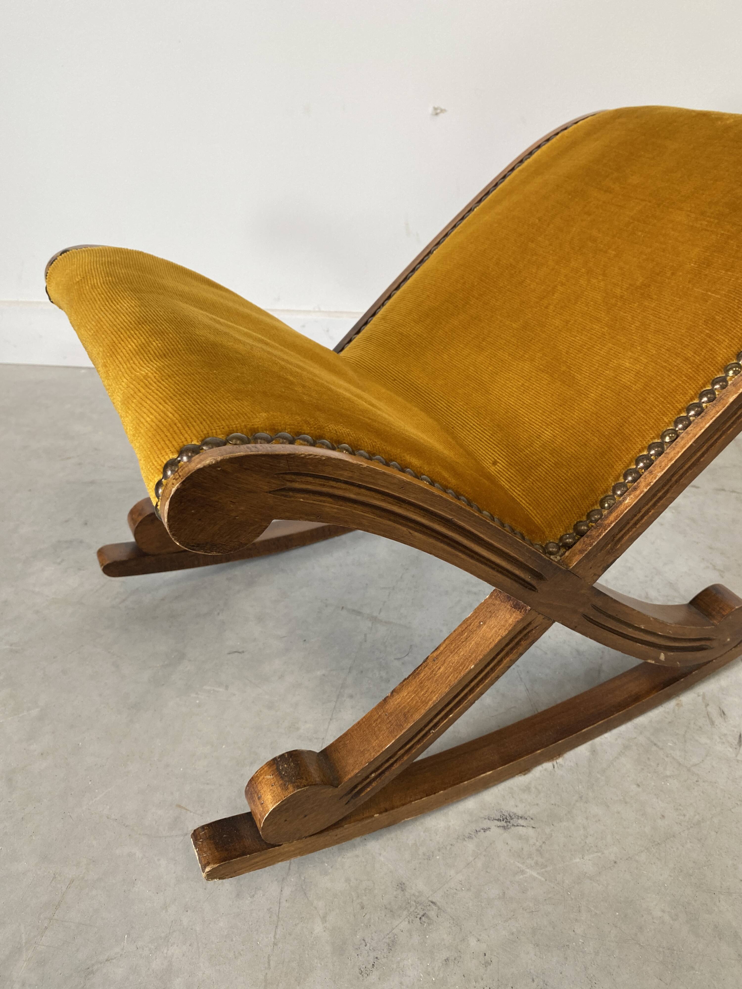 Small rocking stool – wood & velvet