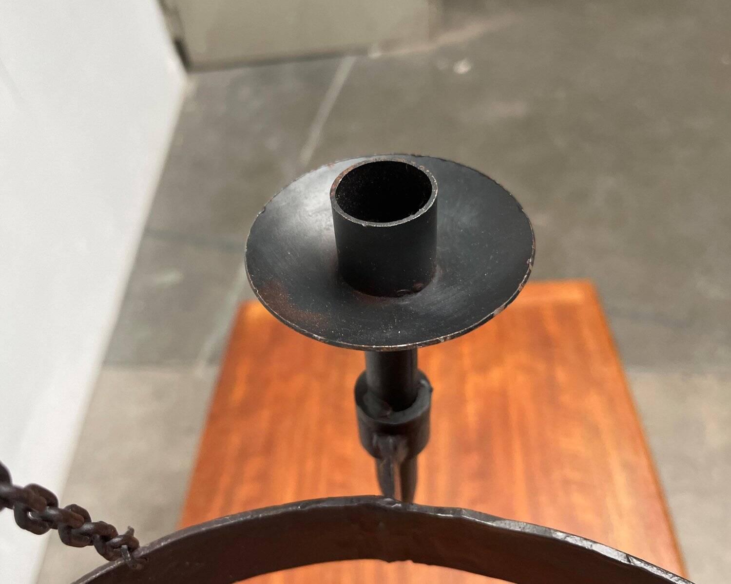 Vintage brutalist wrought iron candle holder by Boltze, 1970s.