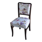 Chaise Art Déco en bois et velours blanc, dossier fleuri années 1930