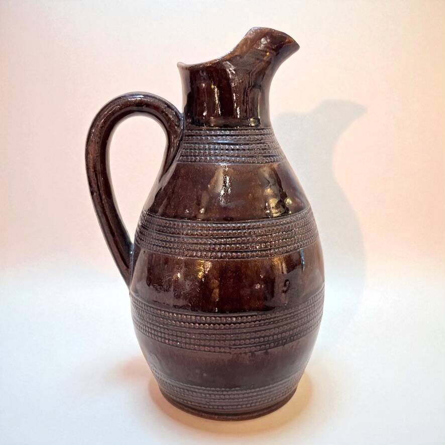 Antique Brutalist Brown Stoneware Pitcher from Berry Vintage Carafe