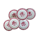 6 flat plates with red flowers in porcelain