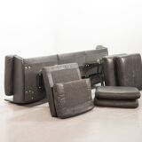 De Sede Black Leather Strap Stitched Three-Seat Sofa DS31. Switzerland, 60s