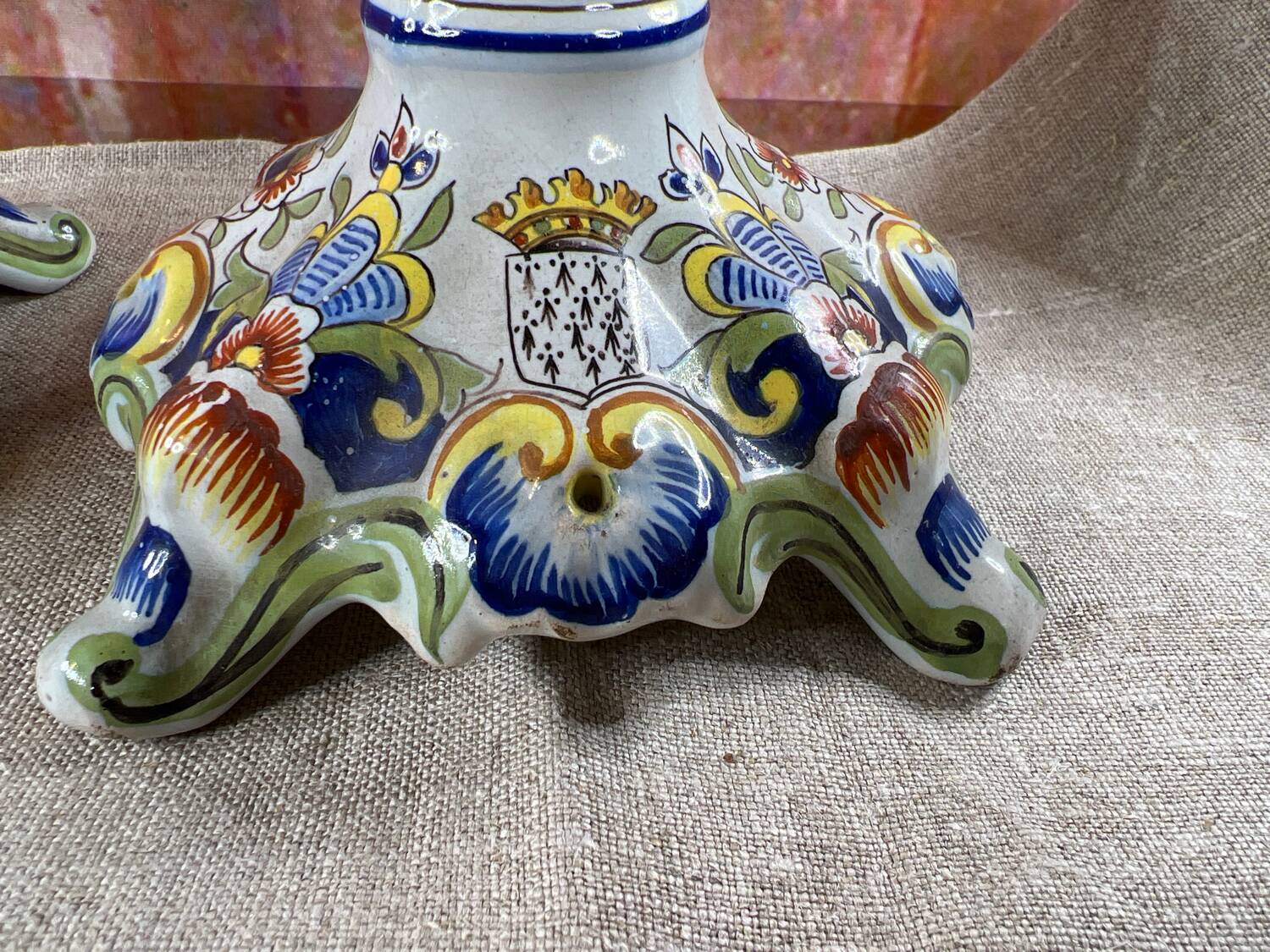 Pair of Desvres earthenware candlesticks