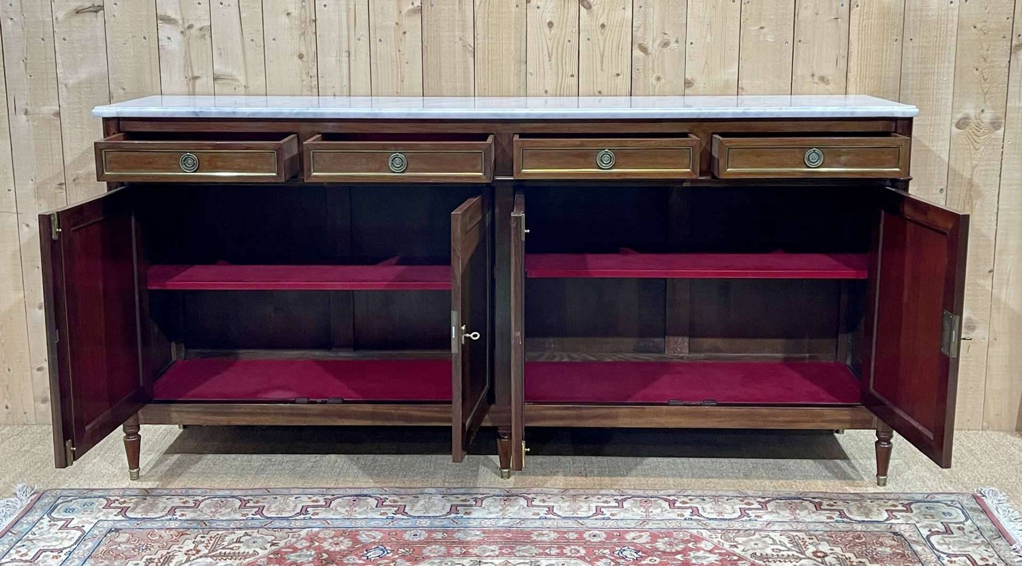 Louis xvi style sideboard from the 1950s in mahogany, oak and white marble top