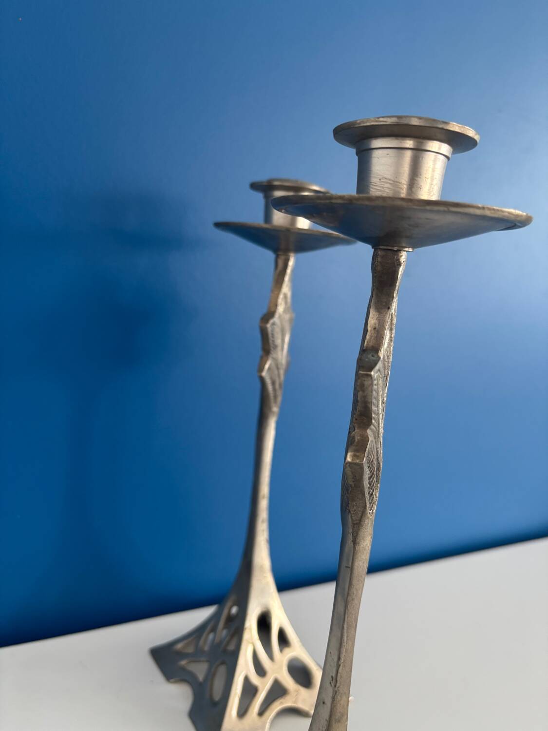 Set of 2 Art Deco Style Metal Candlesticks - Elegant and Vintage Candle Holders