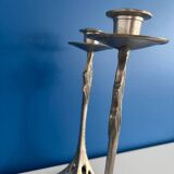 Set of 2 Art Deco Style Metal Candlesticks - Elegant and Vintage Candle Holders