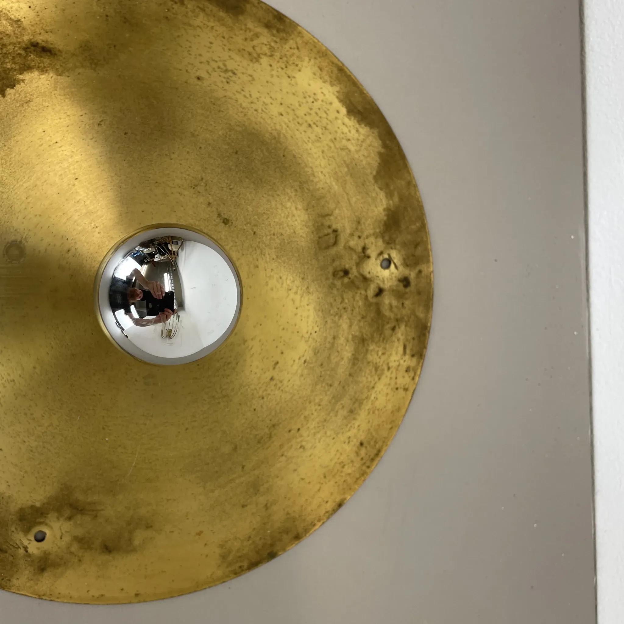 Wall-Ceiling Lamp made of Unique Brass in the Style of Gino Sarfatti, Flush Mount Lighting Italy 1950s