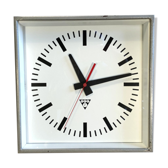 Industrial Square Wall Clock From Pragotron, 1970s