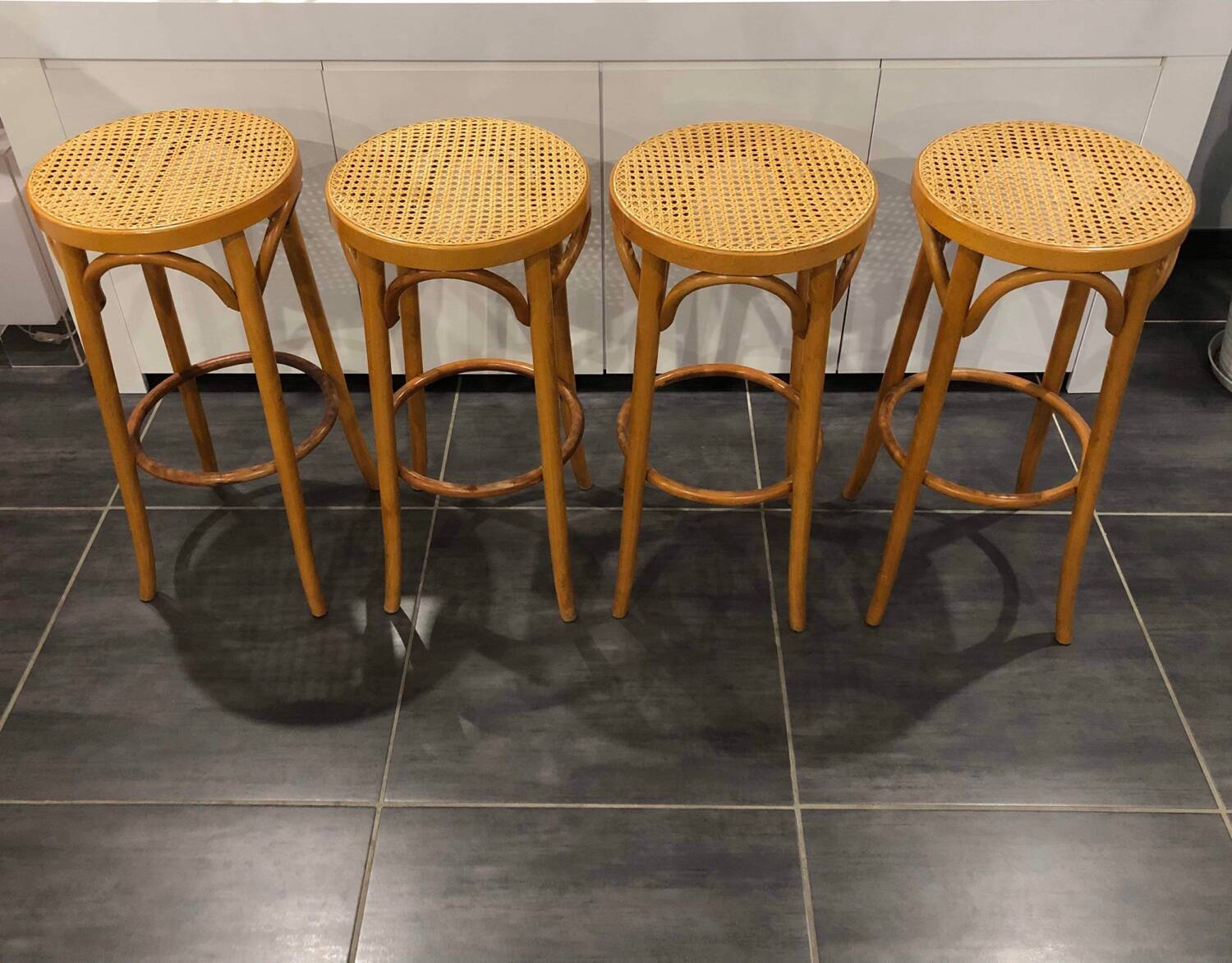 Set of 4 traditional cane stools