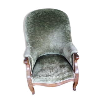Fauteuil bergère gondole velours de lin vert