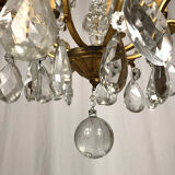 Gilded brass cage chandelier and glass tassels