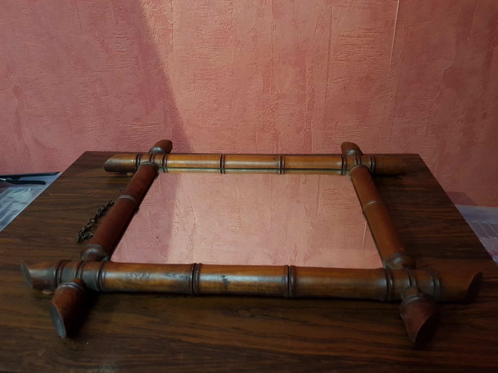 Old wooden mirror bamboo style decoration 38x45 vintage