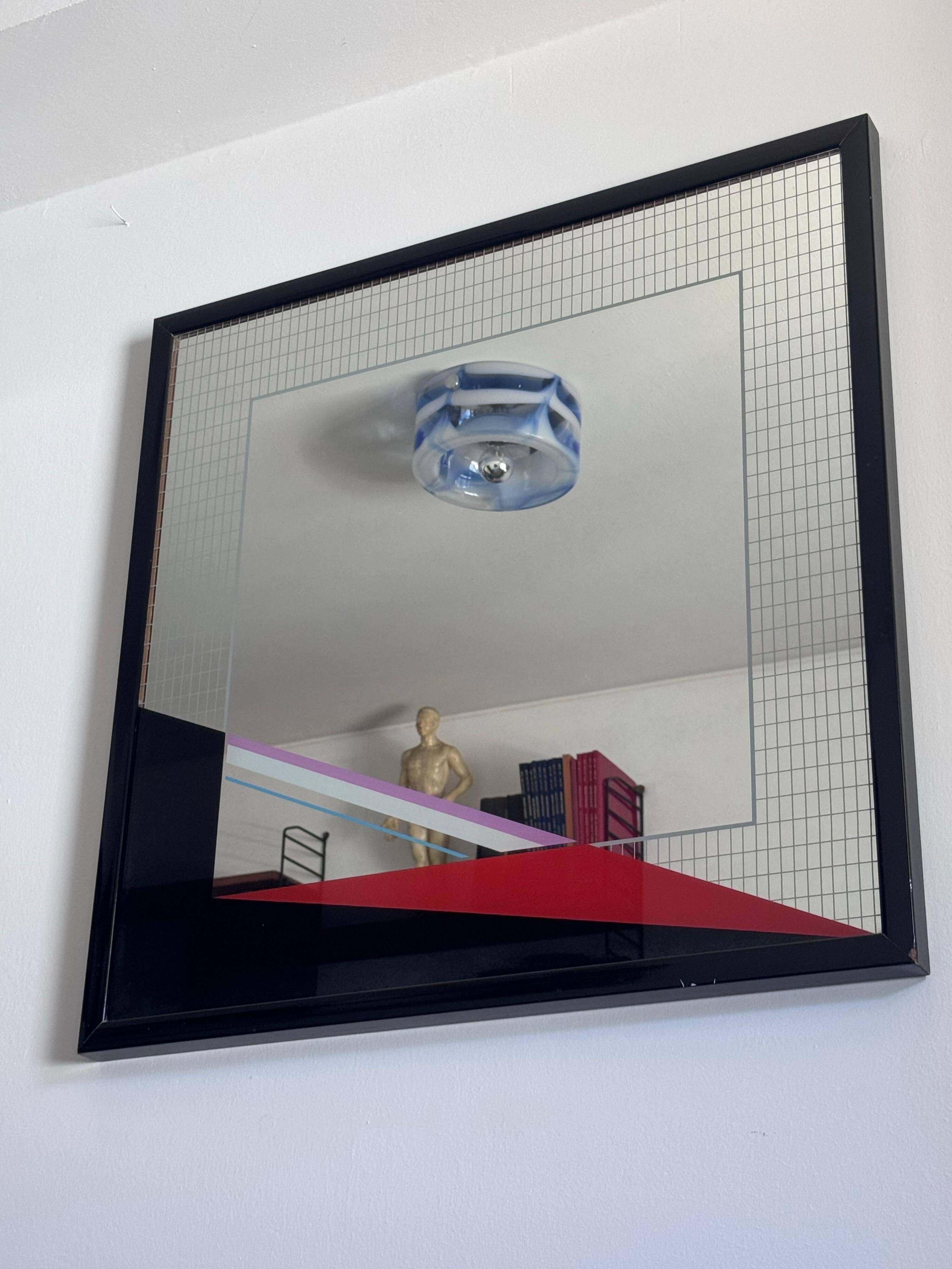 Eugenio Carmi Art Mirror, Memphis Style, Italian Collectible Design 70's