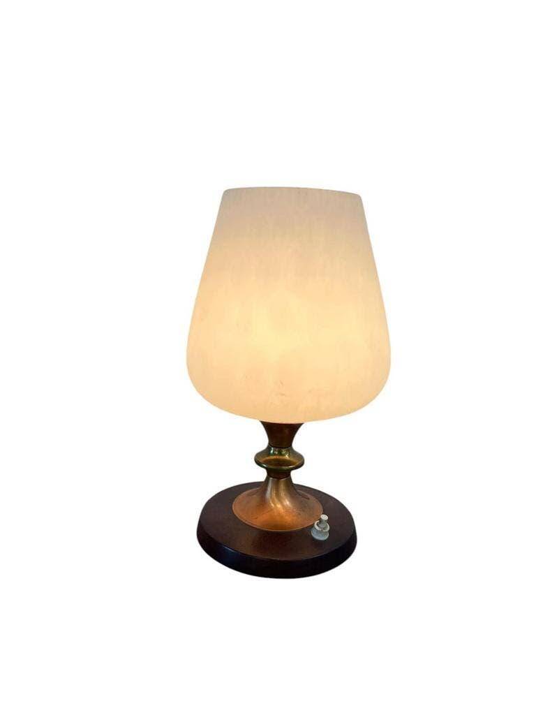 Lampe de table vintage en verre avec base en bois