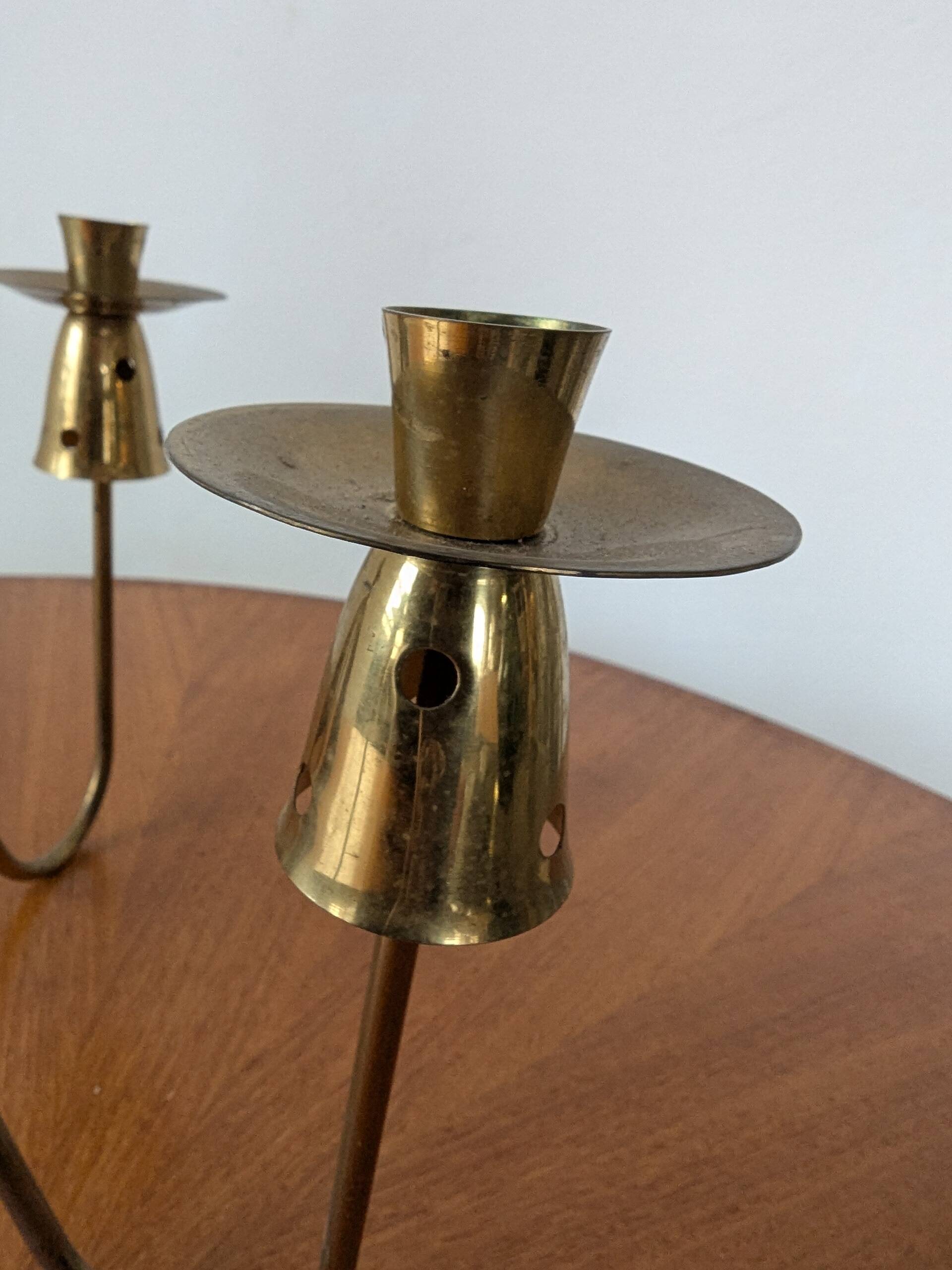 Brass and rattan candlestick