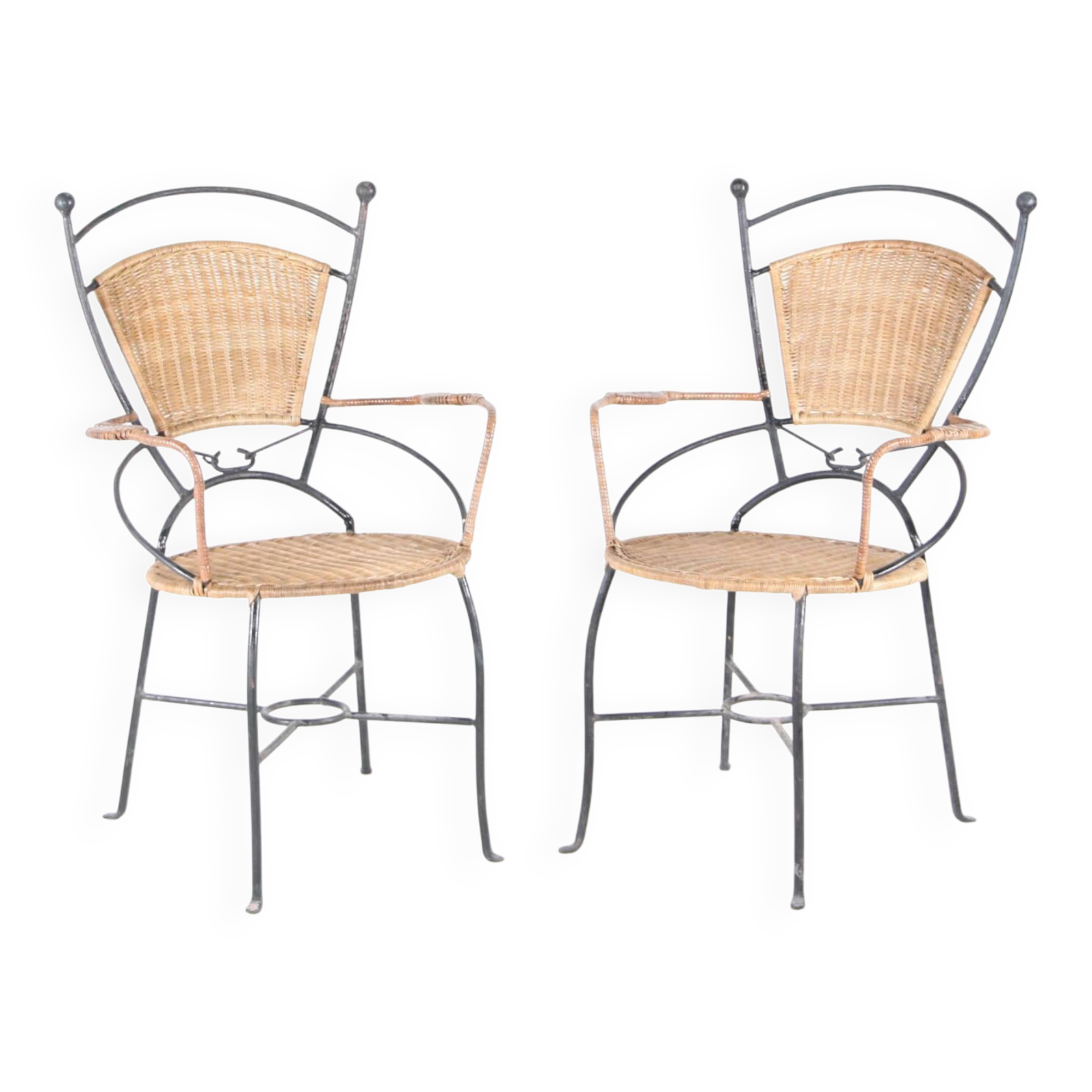 Paire de fauteuils en fer et rotin