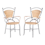 Pair of iron and rattan armchairs