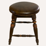 Antique Victorian Tudor low elm bar stool, England Ca 1900