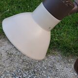 Floor lamp of the 70s in gilded brass lacquered beige metal and brown plastic 2 spots