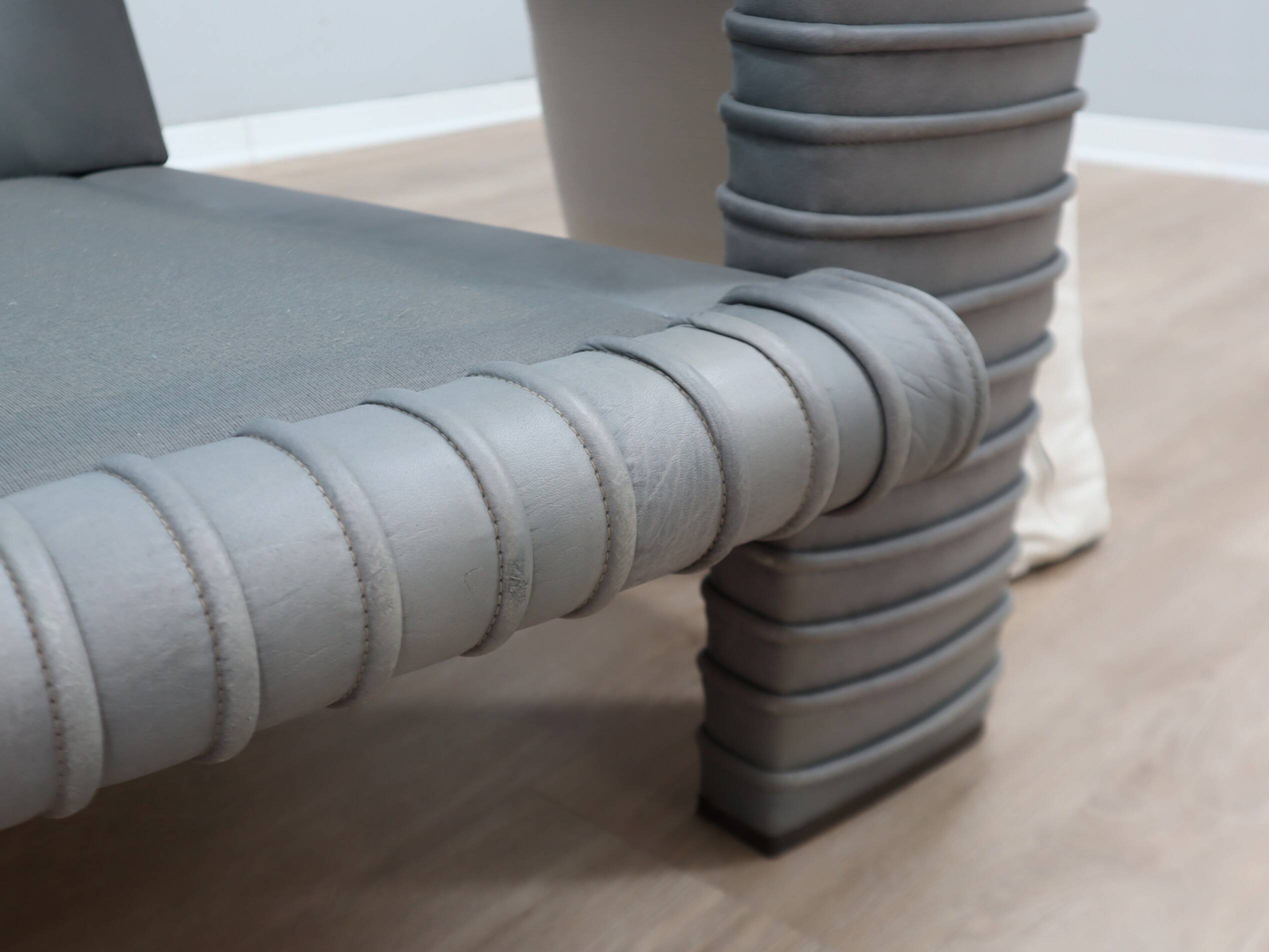 Marzio Cecchi armchair in ribbed Leather and goose down cushions 1970s