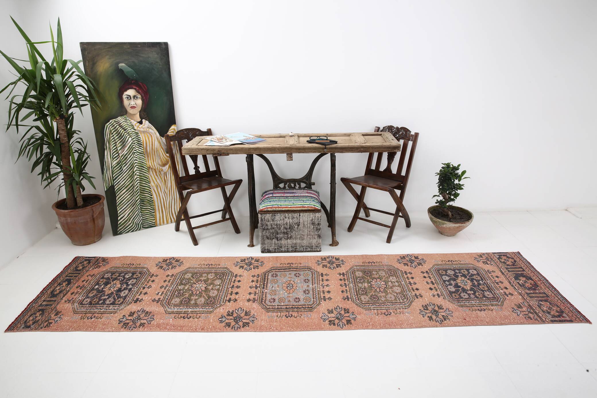 3x11 Dark Salmon Turkish Runner Rug, 85x336Cm SK 5476