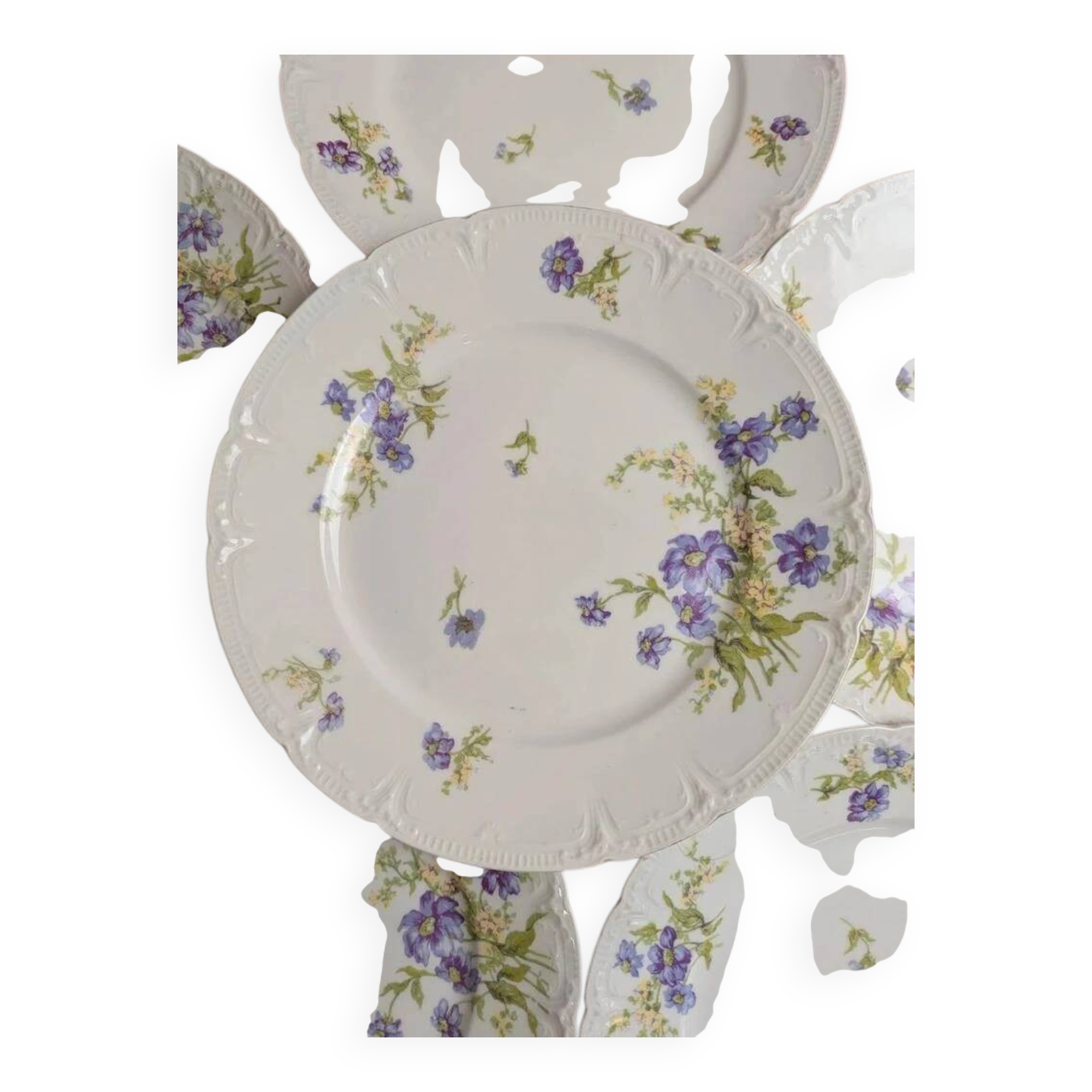 Set of 12 dessert plates in Limoges porcelain GDA France – floral design