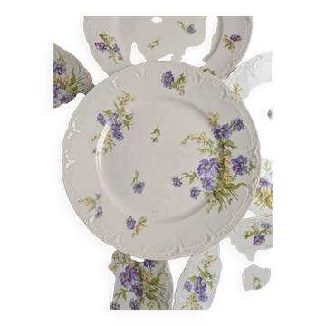 Set of 12 dessert plates in Limoges porcelain GDA France – floral design