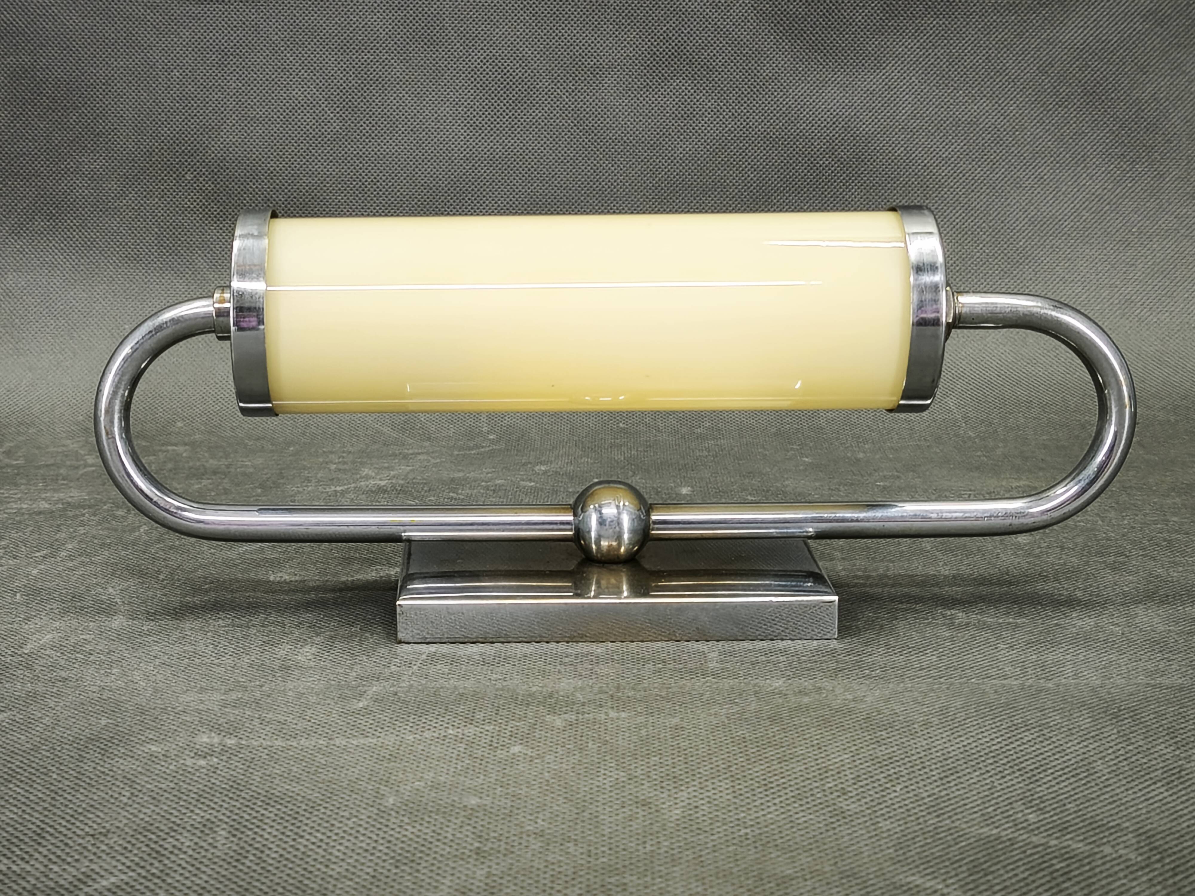 Czech Art Deco Chrome and Champagne Glass Wall Light, 1930s