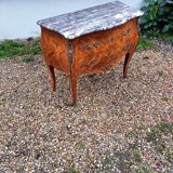 Old marquetry chest of drawers, Louis XV style marble top