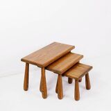 Brutalist Nesting Tables in Oak - Set of 3 - 1960s