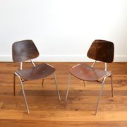 Pair of Thonet chairs in wood – metal and leather 1950s